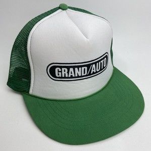 Vintage Grand Auto Hat Trucker Mesh Snapback Retro Poly Rope Cap Green White